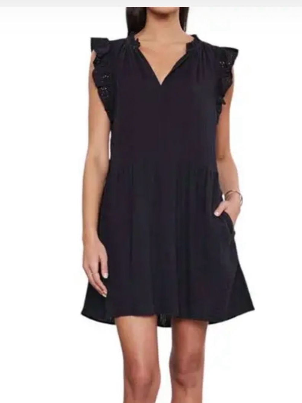 Velvet by Graham & Spencer Black Eyelet & Gauze Mini Dress, Size Large